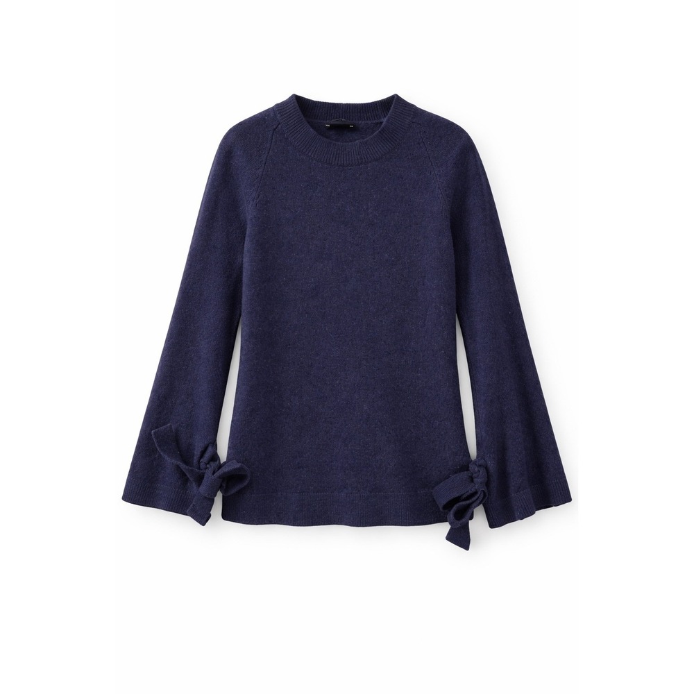 ANN TAYLOR Women's S Navy Wool Cashmere Sweater Ribbon Tie Bell Sleeve